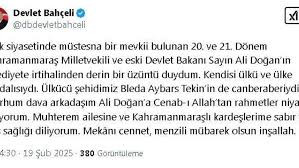 MHP Genel Başkanı Bahçeli'den eski Devlet Bakanı Ali Doğan için başsağlığı mesajı