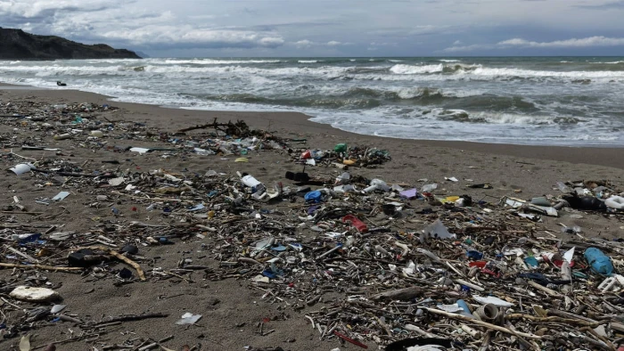 Sinop'ta şiddetli r&uuml;zgar sonrası sahilin bir b&ouml;l&uuml;m&uuml; &ccedil;&ouml;ple kaplandı